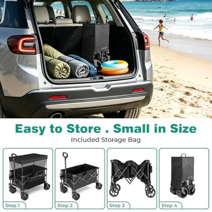 SUNNYFEEL Foldable Wagon Cart with Canopy - 445L Extra Large