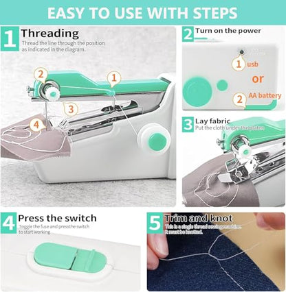 Handheld Sewing Machine for Beginners, Mini Sewing Machine for Quick Stitching with Sewing Kits Suitable for Home,Travel,DIY