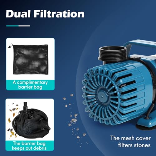 TONGCHANT 4500 GPH Pond Pump for Fish Pond Fountain & Waterfall, 19FT Lift - size: 4500GPH-220W