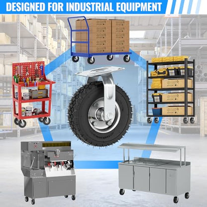 8 Inch Pneumatic Caster Wheels Set of 4 (2 Swivel/2 Rigid),Heavy Duty Casters,Tolerable 880 LBS,Rubber Knobby Tread for Workbench, Cart, Trolley,Wagon and Shelves - size: 8 inch