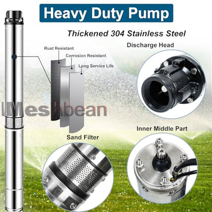 iMeshbean® 1HP 110V Submersible Well Pump, 4" Deep Well Pump with Control Box and 50FT Power Cord, Heavy Duty Submersible Water Pump for Residential, Irrigation and Industrial water supply - size: 1HP-115V + Control Box