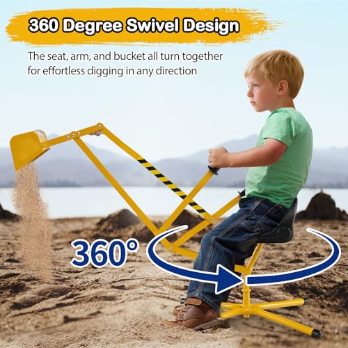 Costzon Sand Digger, Sandbox Excavator Ride On Toy with 360° Rotation X-Shaped Metal Base & 2-Handed Controls for Sand, Dirt, Leaves & Snow, Outdoor Sandbox Digger for Kids 3+ Years Old - style: X-shaped Base