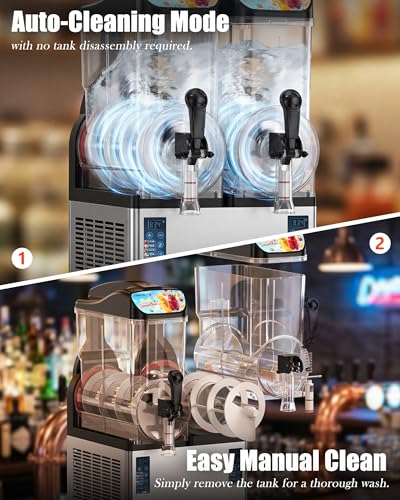 GSEICE 9.5 Gal Commercial Slushie Machine, 18L Dual Tank - color: Black-Handle, size: 9.5Gal-2Tank