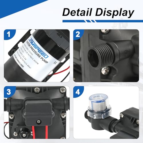 RV Water Pump, 12V DC 5.0 GPM 55 PSI, Self-Priming Diaphragm Pressure Pump - size: 5.0-12V-55