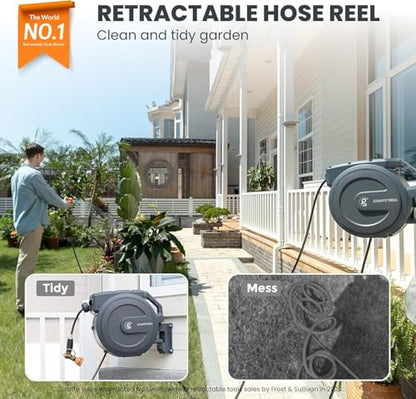 Giraffe Tools Retractable Garden Hose Reel 5/8 inch x 90 ft Auto Rewind - size: 5/8''90ft