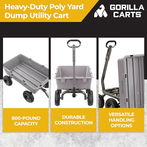 Gorilla Carts Poly Dump Cart, 800 lb. Capacity, 5 Cu Ft, Gray - size: 5-Cubic Feet, style: Pneumatic