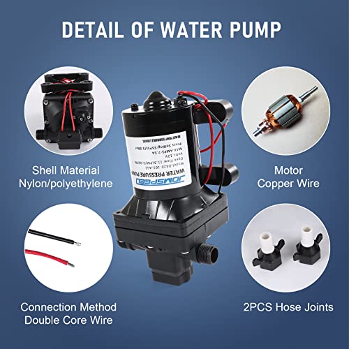 RV Water Pump, 12V DC 3.0 GPM 55 PSI, Self-Priming Diaphragm Pressure Pump - size: 3.0-12V-55