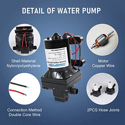 RV Water Pump, 12V DC 3.0 GPM 55 PSI, Self-Priming Diaphragm Pressure Pump - size: 3.0-12V-55