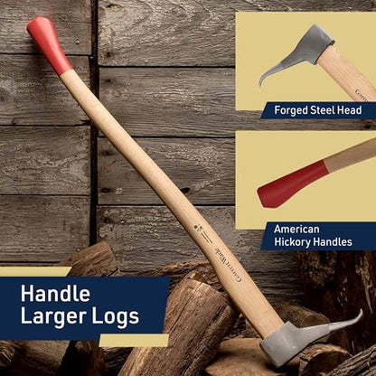 Pickaroon Logging Tool - 31.2” Log Grabber with Hickory Wood Handle - Hookaroon with Pick for Dragging or Stacking Logs - Log Roller Tool - Forestry Tools by Kings County Tools