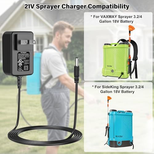 21V Power Cord for VAXMAY for SideKing Backpack Sprayer 3.2 or 4 Gallon UL