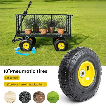 Heavy Duty Garden Wagon Cart, Flatbed Garden Cart, Outdoor Yard Farm Carts, 3 in 1 Utility Pull Wagon with Removable Sides, 880 lbs Capacity, 10 Inch All Terrain Rubber Wheels (Gray) - color: Gray