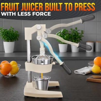 Cast Iron Juicer Hand Press, Heavy-Duty Squeezer (White) - color: White