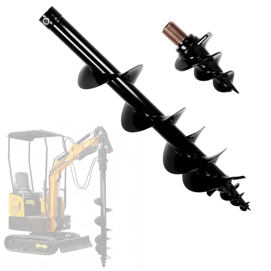 Auger Drill Rod for Mini Excavator, 8 Inch Bit, 45.5 mm Connection, Detachable Design for Effortless Swapping and Post Hole Digging