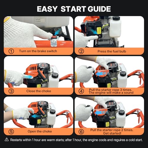 WORKIT Post Hole Digger, 43cc Auger Post Hole Digger, 8" Auger Drill Bit & 20" Extension Rods, Gas Powered Earth Auger with EPA Certification - size: 43cc+1 bit(8")+1 Ext(20")