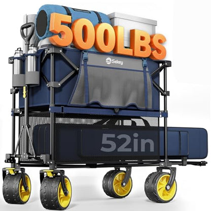 Sekey 400L Double-Decker Wagon, 500 lb Capacity, 50 in Extender - color: Navy Blue