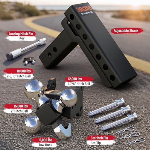 Adjustable Trailer Hitch, 360° Swivel Tri Ball Mount with Tow Hook & Lock - color: 2.5"-Adjustable