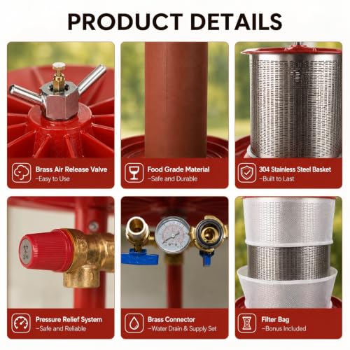 5.3 Gal Hydraulic Fruit Press Cider Wine Bladder Grape Juice Presser - size: 5.3 Gallon