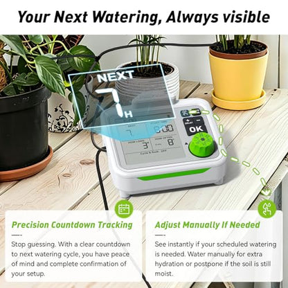 RAINPOINT Large Display Automatic Plant Waterer Indoor for Pot Plant,Cycle & Soak Mode Vacation Self Watering Drip Irrigation System Device Kit Herb Garden Greenhouse Grow Tent Water 10-15 Plants - color: White