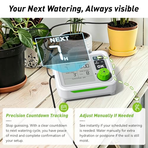 RAINPOINT Large Display Automatic Plant Waterer Indoor for Pot Plant,Cycle & Soak Mode Vacation Self Watering Drip Irrigation System Device Kit Herb Garden Greenhouse Grow Tent Water 10-15 Plants - color: White