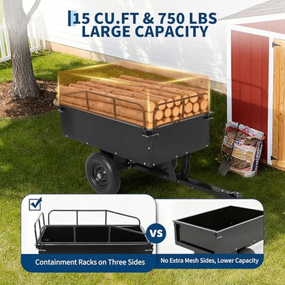 750LBS Heavy Duty Tow Behind ATV Trailer Dump Cart, Lawn Tractor Trailer