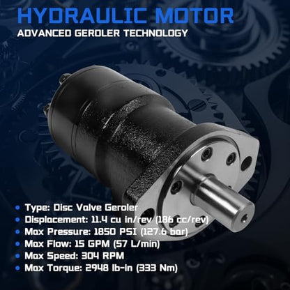Hydraulic Motor 103-1037-012 103-1037 Replacement for Eaton Char-Lynn S Series, 11.4 cu in/rev Displacement 304 RPM High Torque Low Speed Orbital Motor for Construction Agriculture Mining