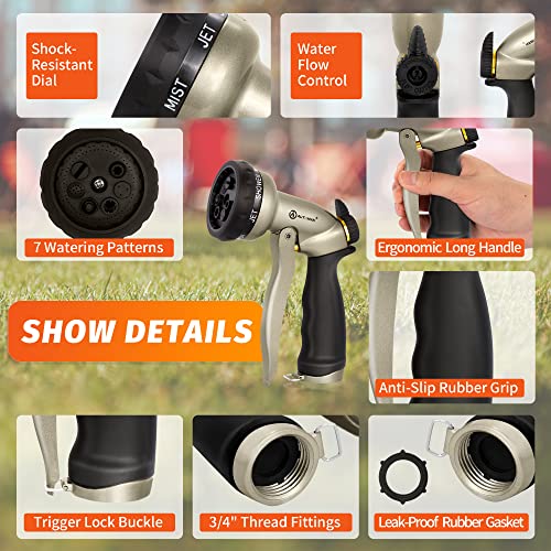 AUTOMAN Garden Hose Nozzle - 7 Patterns Sprayer, 100% Metal High Pressure Spray Nozzle, Labor-Saving Design, Heavy Duty Water Hose Nozzle for Garden Watering, Car Washing, Window Cleaning,Pets Bathing - color: Metalic Sand