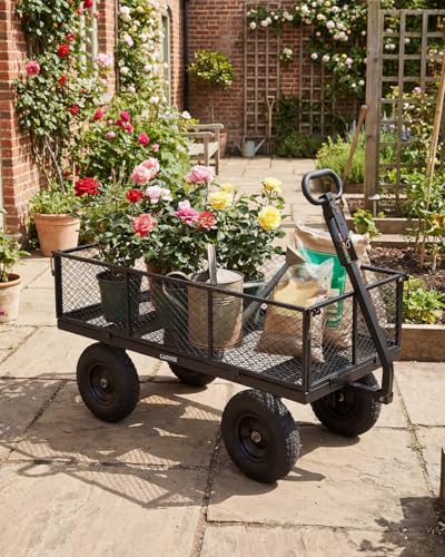 1000 Lbs Steel Garden Cart, Utility Wagon with Removable Mesh Sides-Black - color: Black