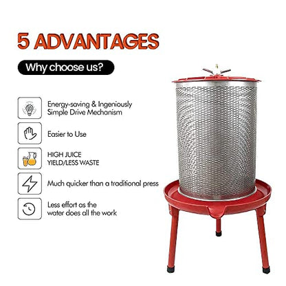 Hydraulic Fruit Wine Press with Fruit and Apple Crusher - Electricity-Free/Water-powered Cider Wine Bladder Press, Natural Juice Making