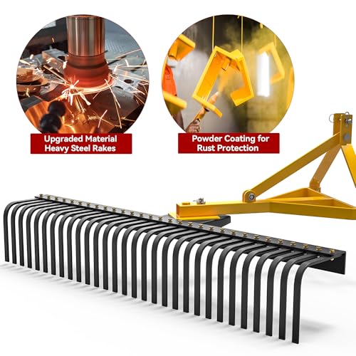 YITAMOTOR 3 Point Landscape Rock Rake for CAT 1, 5 FT Attach Tractor Rake - size: 60 Inch