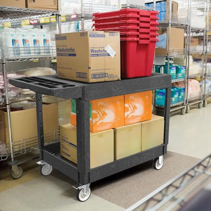 Plastic Utility Cart on Wheels, Large Flat Top Rolling Service Cart-Black - color: Black, size: 46 x 25 Inch