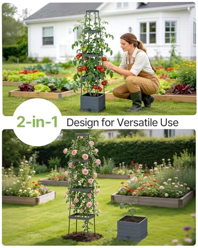 Suteck Raised Garden Bed with Trellis, Self-Watering Tomato Planter Box - size: 4 Packs