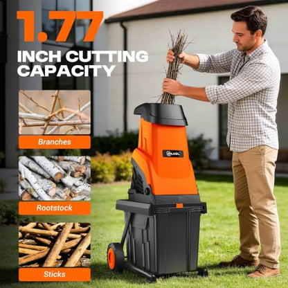 SILVEL Wood Chipper Shredder, 1800W Cutting Diameter of 1.77 inch with 10 Gallon Large Collection Bin, 15-Amp Electric Wood Chipper Shredder for Quick Cleanup, Branches, Garden Waste, Amber - size: Orange