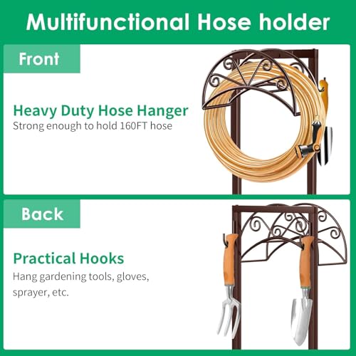 TomCare Garden Hose Holder, Heavy Duty Stand for 160FT Hose with 4 Spikes - color: Bronze