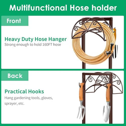TomCare Garden Hose Holder, Heavy Duty Stand for 160FT Hose with 4 Spikes - color: Bronze