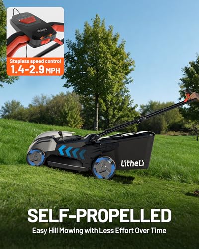 Litheli 18" Self-Propelled Lawn Mower, 40V Battery Lawn Mower(2 x 5.0Ah), Push Mower with Brushless Motor, 2-in-1 Mulching & Bagging