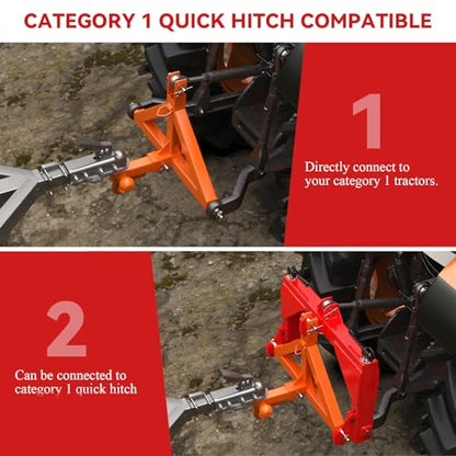 3 Point 2" Trailer Hitch Receiver and Towing Ball Hitch with Hook for Cat.1 - color: Orange