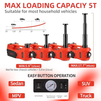 ROGTZ Electric Hydraulic Car Jack Kit 5T Impact Wrench Tire Inflator Pump - color: Red+Wrench