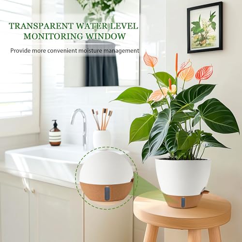 2 Pack 10 inch Plant Pots, Plastic Self Watering Planters - color: White, size: 10 inches