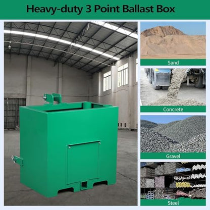 3 Point Ballast Box W/ 2" Hitch Receiver 800 Lbs Capacity 3 Point Category 1 Fits Cat 1 Tractor Attachment