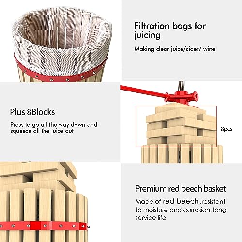 Fruit Wine Press and Crusher and Filter Bag,100% Nature Apple&Grape&Berries Crusher Manual Juice Maker for Kitchen