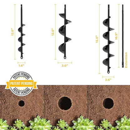 Auger Drill Bit for Planting 3 Pack with Extension - 3/8'' Hex Drive Drill - size: 3 Bits