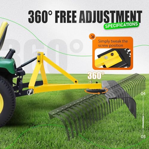 KUAFU 60-Inch 3-Point Landscape Rake Compatible with Category 1 - style: Yellow