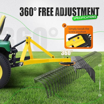 KUAFU 60-Inch 3-Point Landscape Rake Compatible with Category 1 - style: Yellow