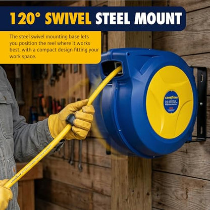 Goodyear Retractable Air Hose Reel, 3/8" x 50 FT - color: Automatic Rewind