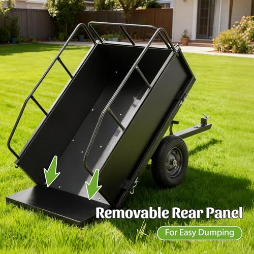 600LBS Heavy Duty Steel Dump Cart Trailer, 17 Cu.Ft. Tow Behind Hauling & Dumping Wagon for ATV, Lawn Tractor, and Garden with 16" Tires - size: 35.4'' L x 30.3'' W x 40.7'' H