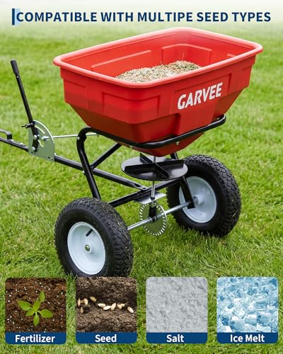 Heavy Duty 125L Tow & Pull Behind Broadcast Spreader, 9.8FT Spreading Width - color: Red 125L