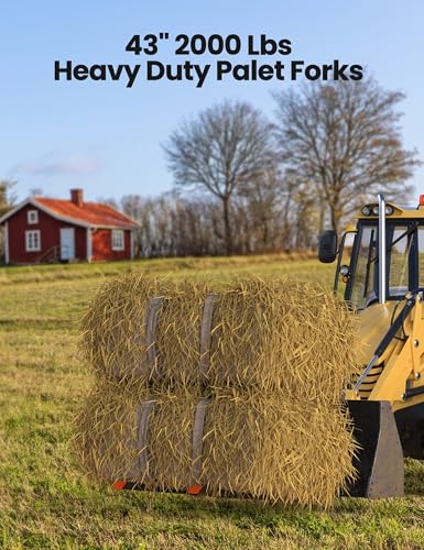 Heavy Duty Clamp-On Pallet Forks with Adjustable Stabilizer Bar - size: 2000 LBS 43 inch