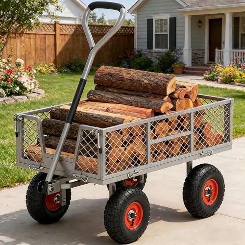 Heavy Duty Garden Cart, 900 lb Steel Wagon with All Terrain Tires - color: 900lb|gray&orange