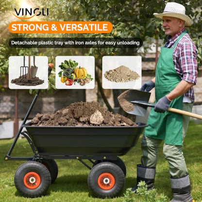 VINGLI Dump Cart Wagon, 440LBS Quick-Release Dump Wheelbarrow, All-Terrain 10" Tires Garden Wagon for Yard, Lawn and Outdoor Use (Black) - color: Black