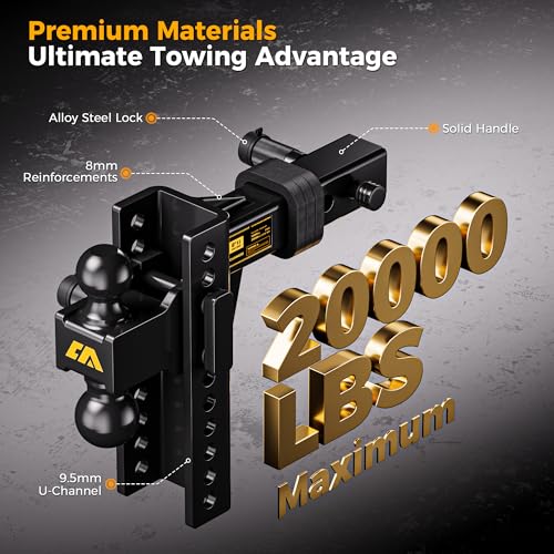 CAMMOO Adjustable Trailer Hitch for 2 inch Receiver 8 inch Rise/Drop Hitch - size: 2"x8"